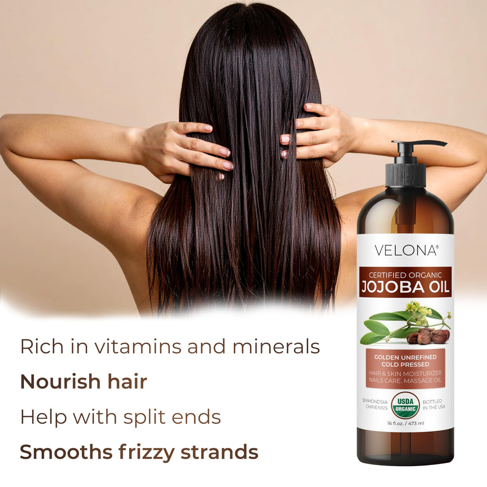 Velona Jojoba Oil applied to skin demonstrates lightweight hydration.