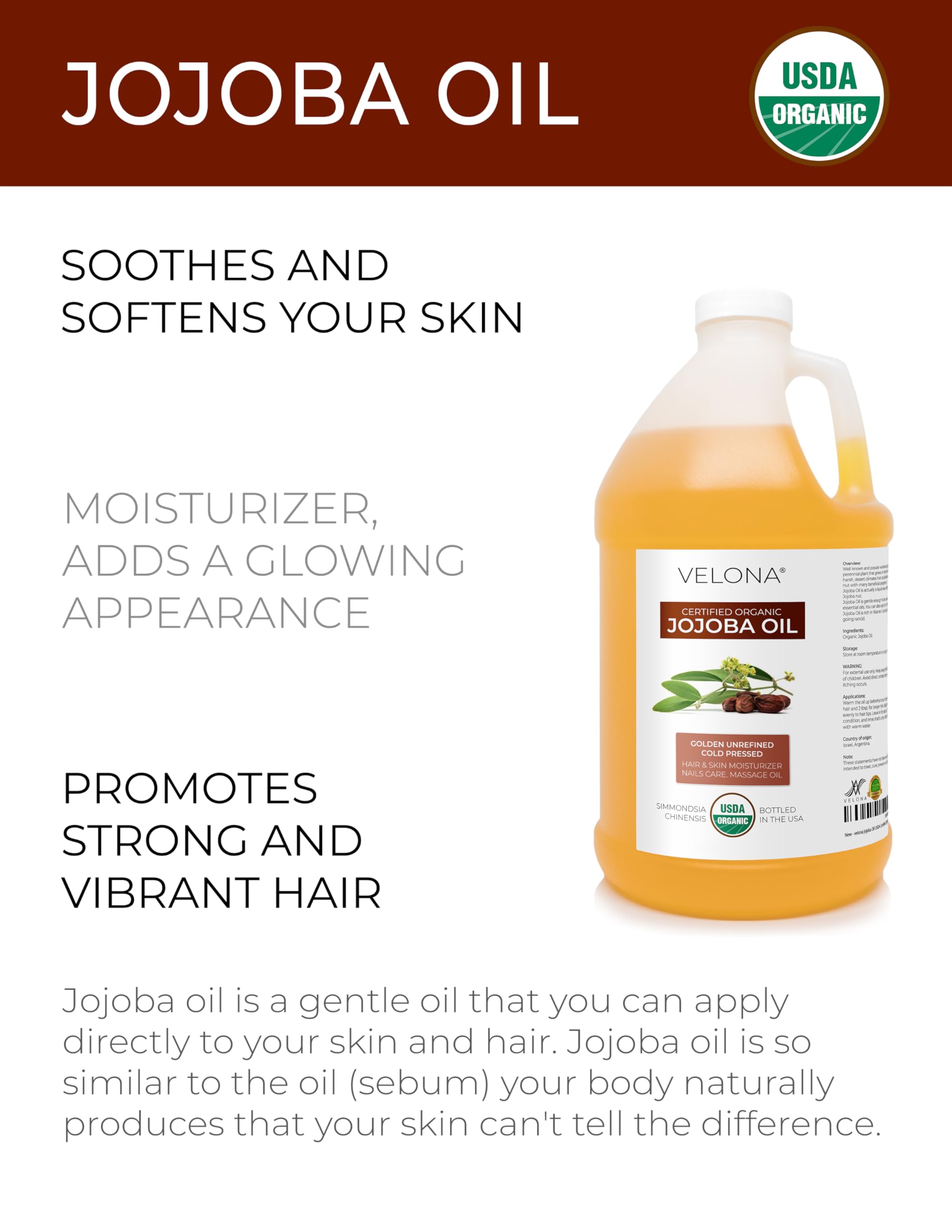 Velona Jojoba Oil pour close-up highlights pure, unrefined texture and clean formula.
