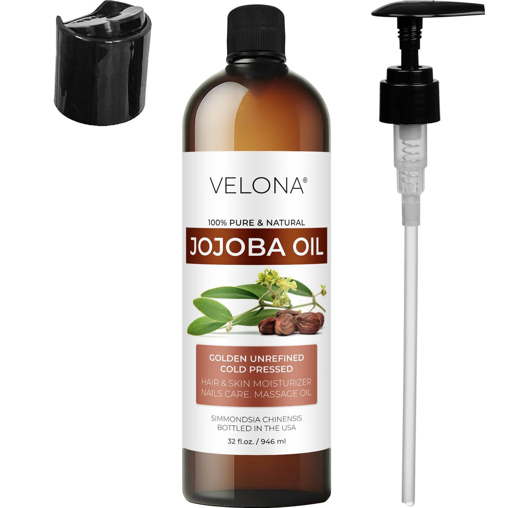 Velona Jojoba Oil USA bottling seal emphasizing domestic production and quality.