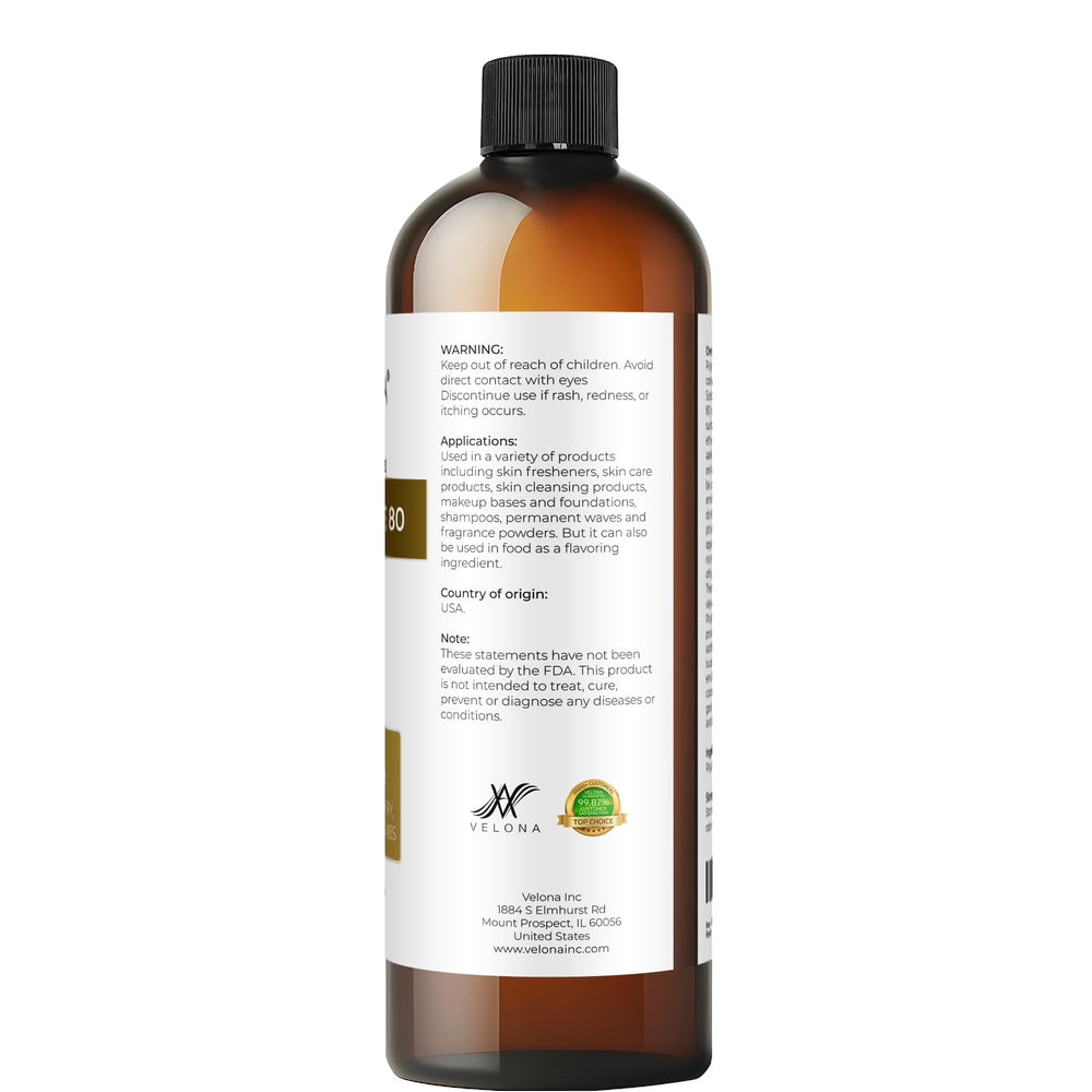 Velona Polysorbate 80 cosmetic-formulation aids in consistent texture and clarity.