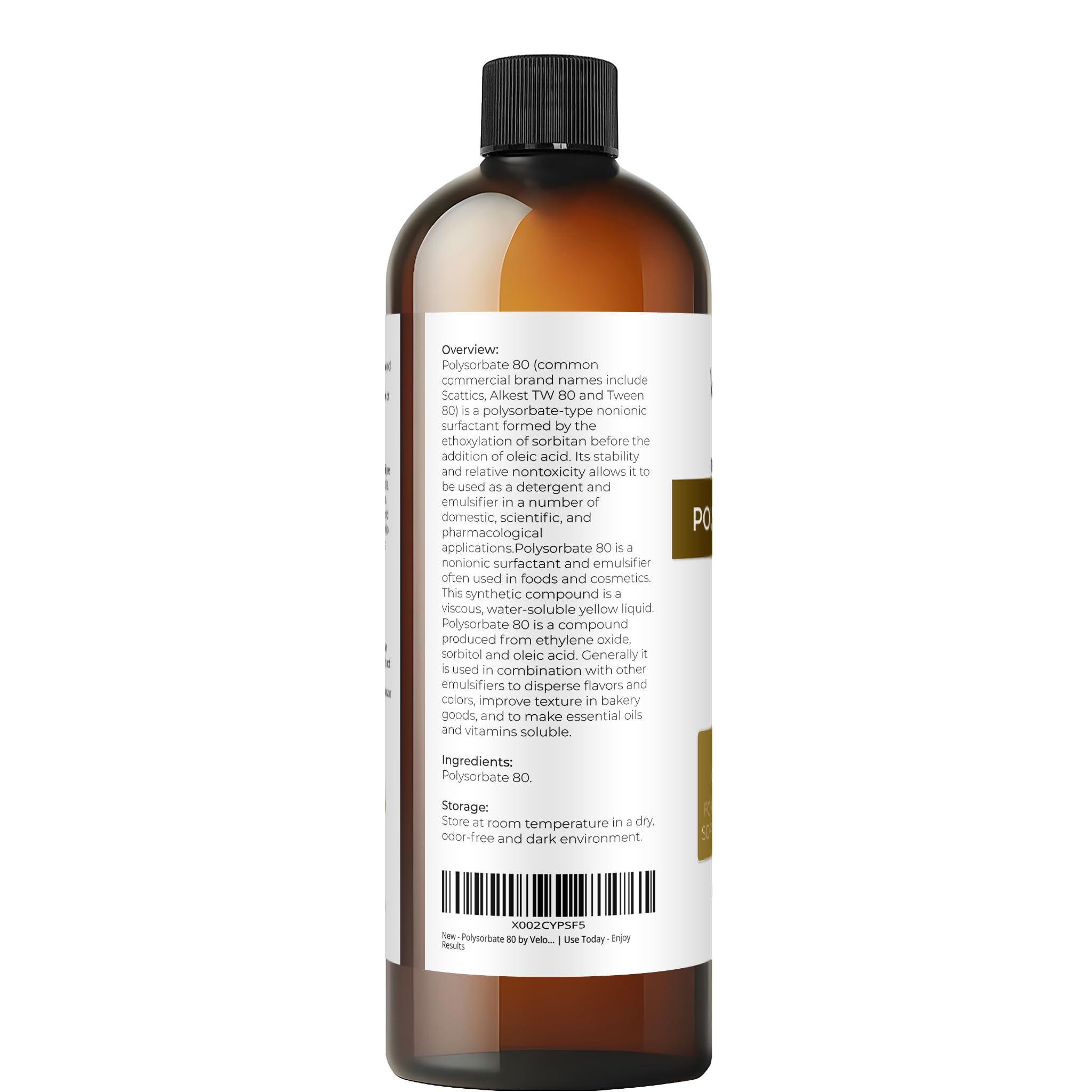 Velona Polysorbate 80 emulsification-action highlights oil-water blending for stable textures.