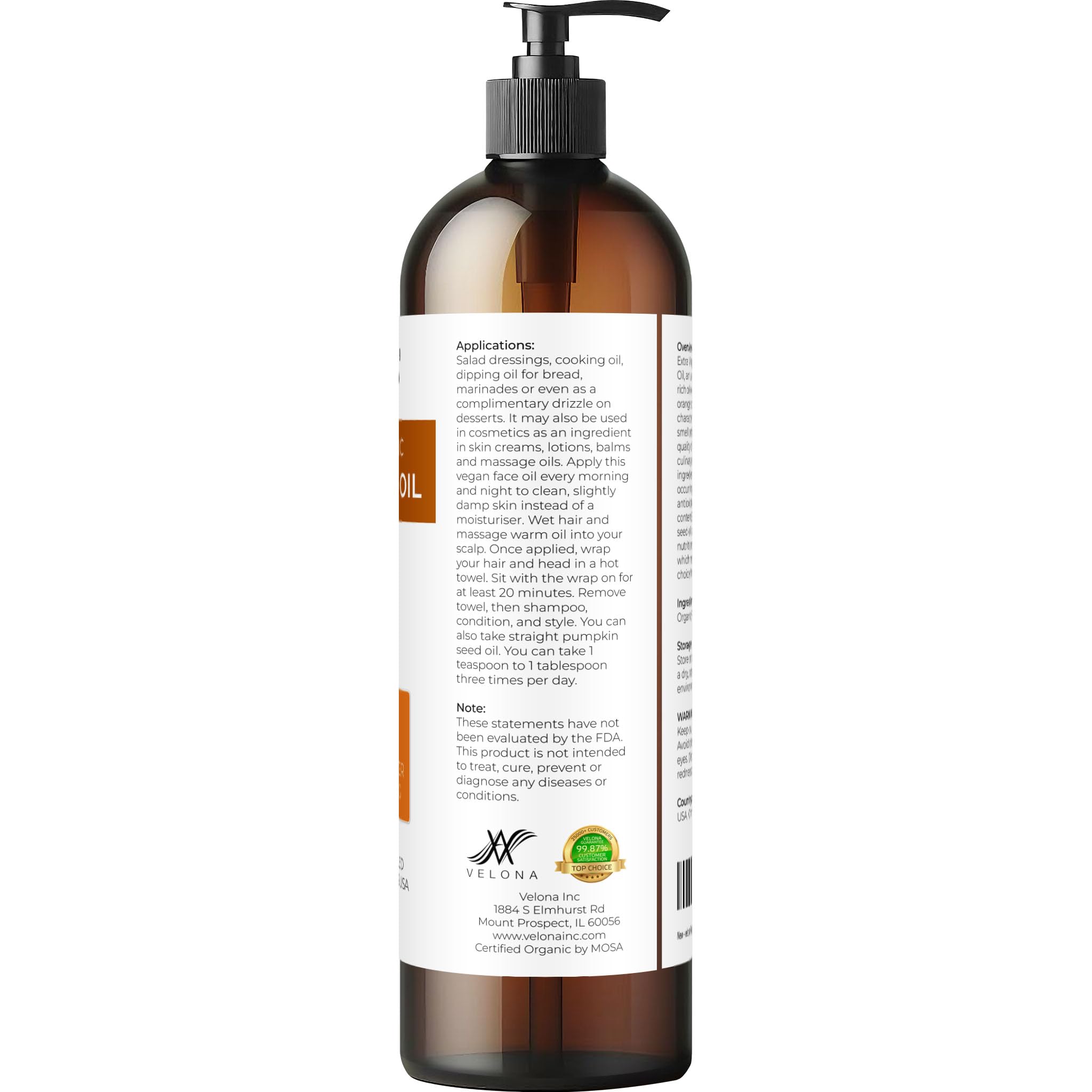 Velona Pumpkin Seed Oil salad drizzle suggests gourmet flavor with a nutty note.