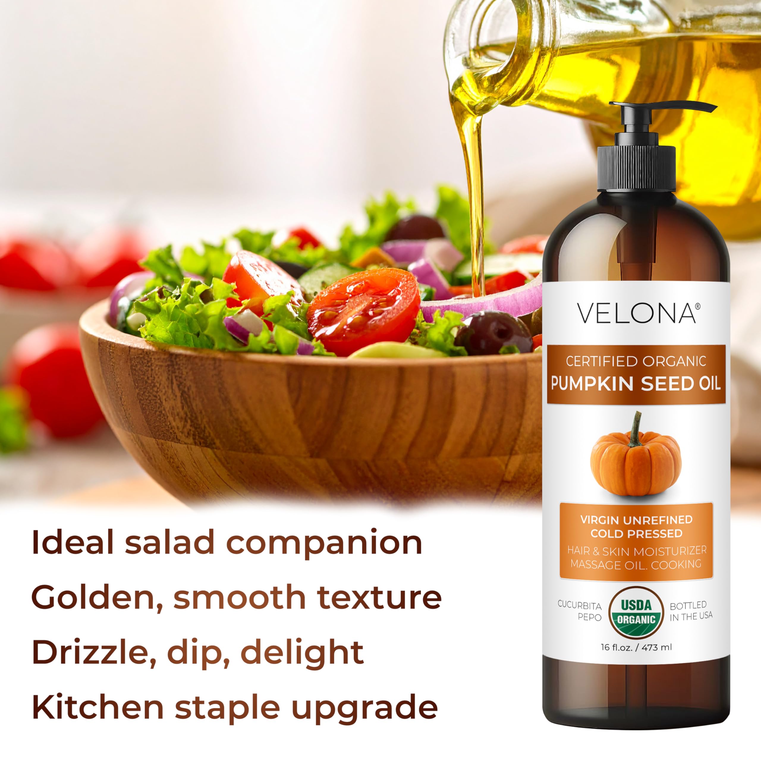 Velona Pumpkin Seed Oil skincare routine demonstrates lightweight absorption for smooth skin.