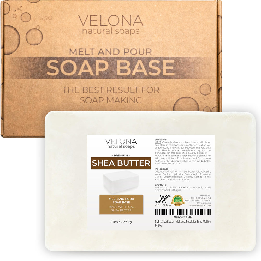 Velona Shea Butter Melt & Pour Base close-up showing creamy texture for moisturizing soaps.