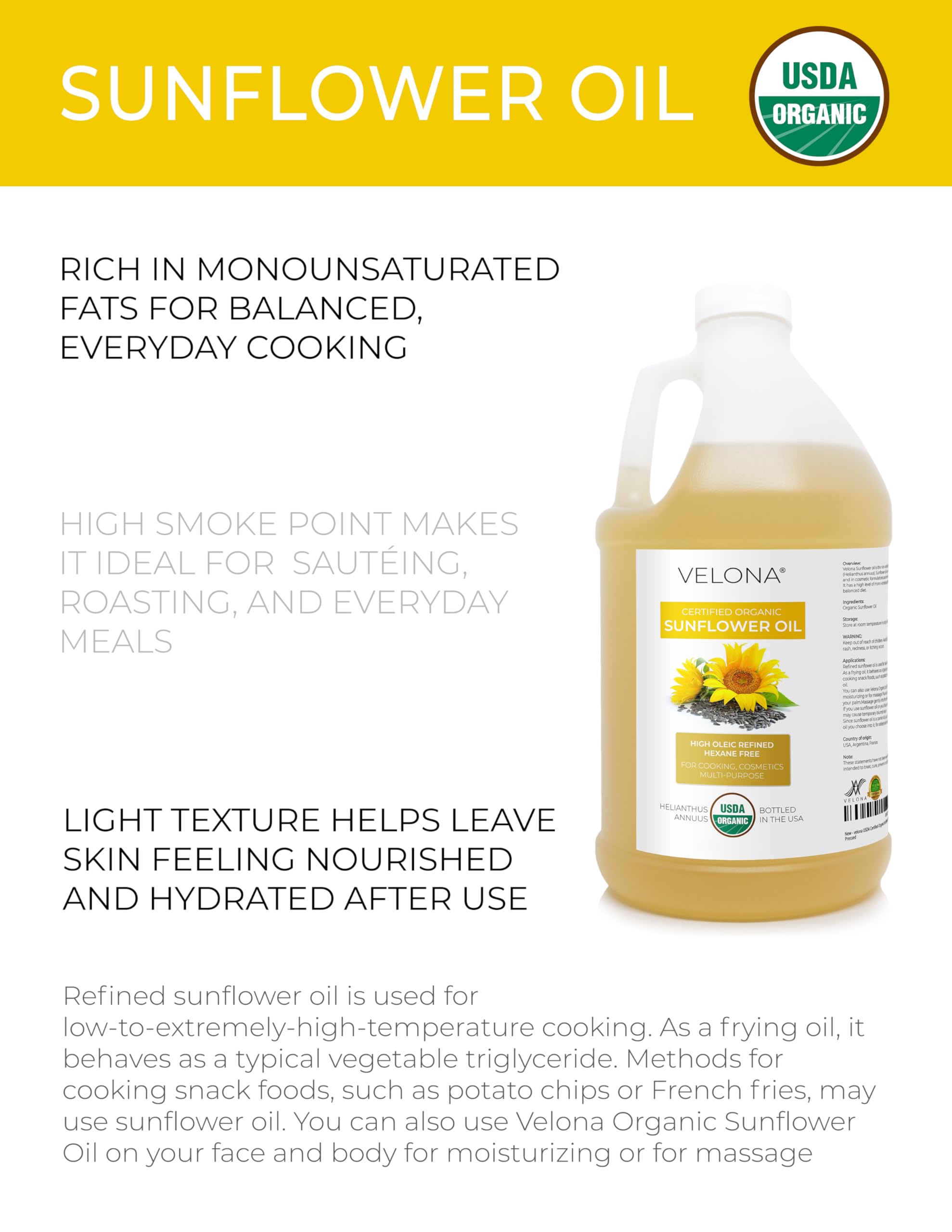 Velona sunflower oil pour spout, ideal for precise kitchen use and blends.