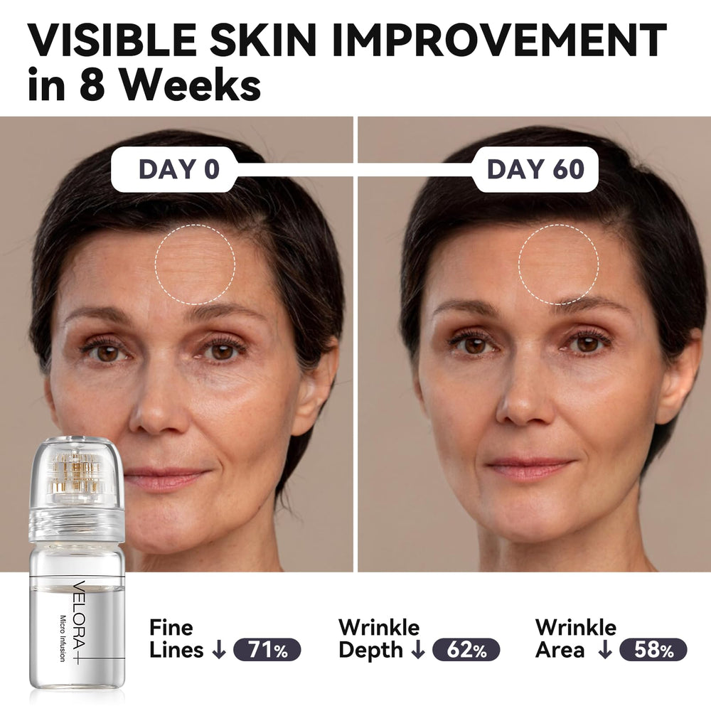VELORA Monthly skin set packaging with two ampoules and stamps.
