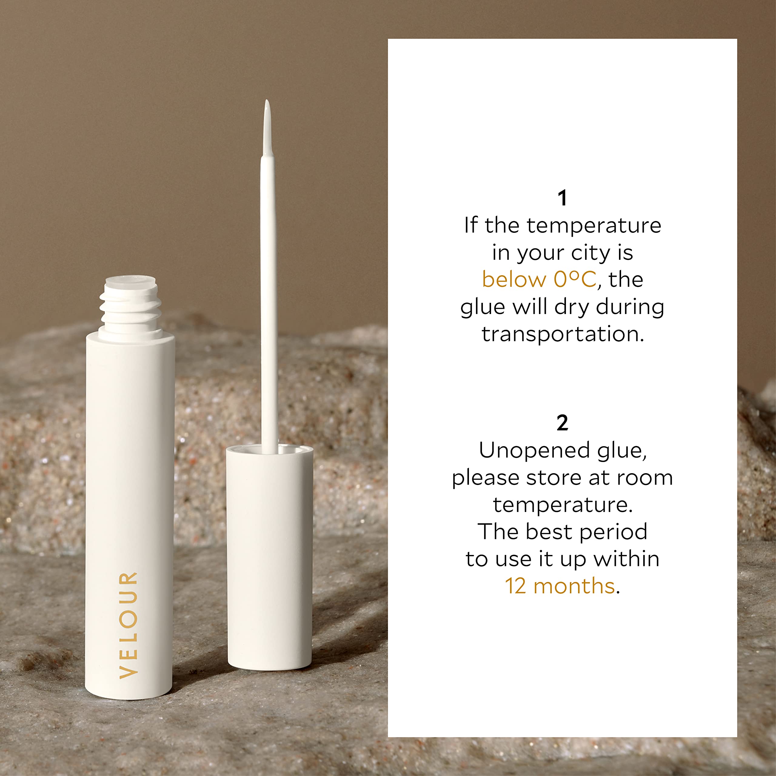 Velour clear-drying formula dries transparent for natural-looking extensions.