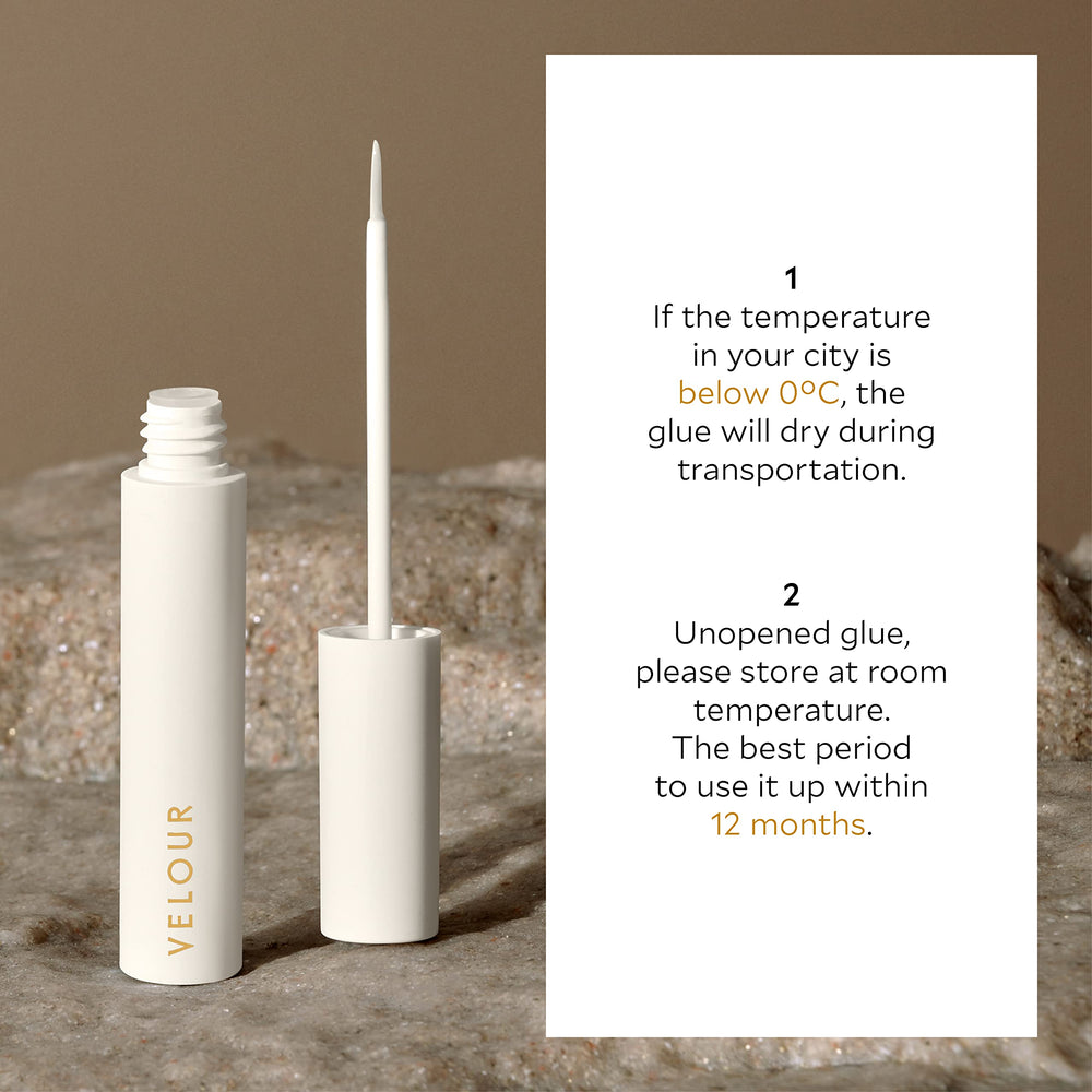Velour clear-drying formula dries transparent for natural-looking extensions.