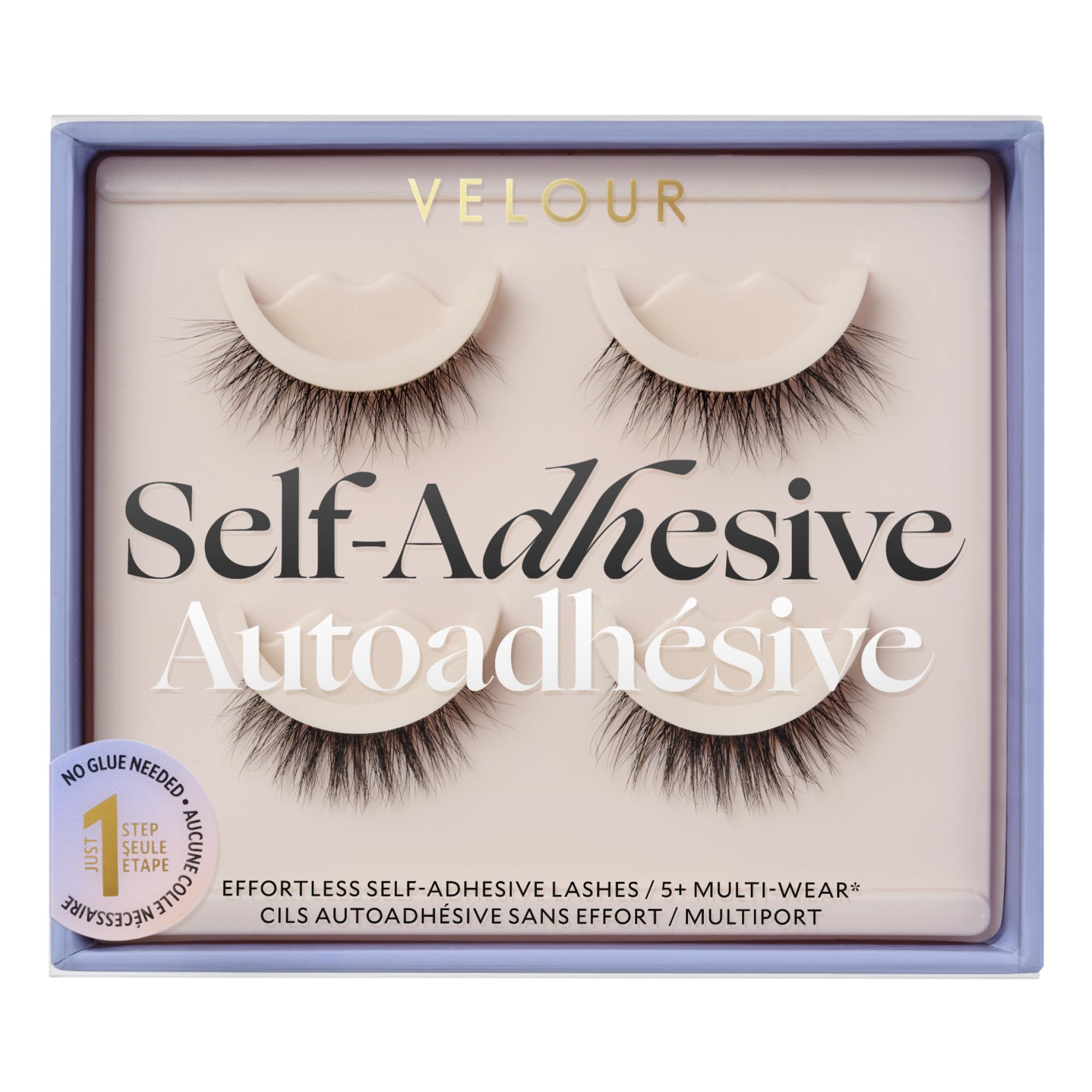 Velour Effortless lashes pack front showing pre-glued design for easy wear.