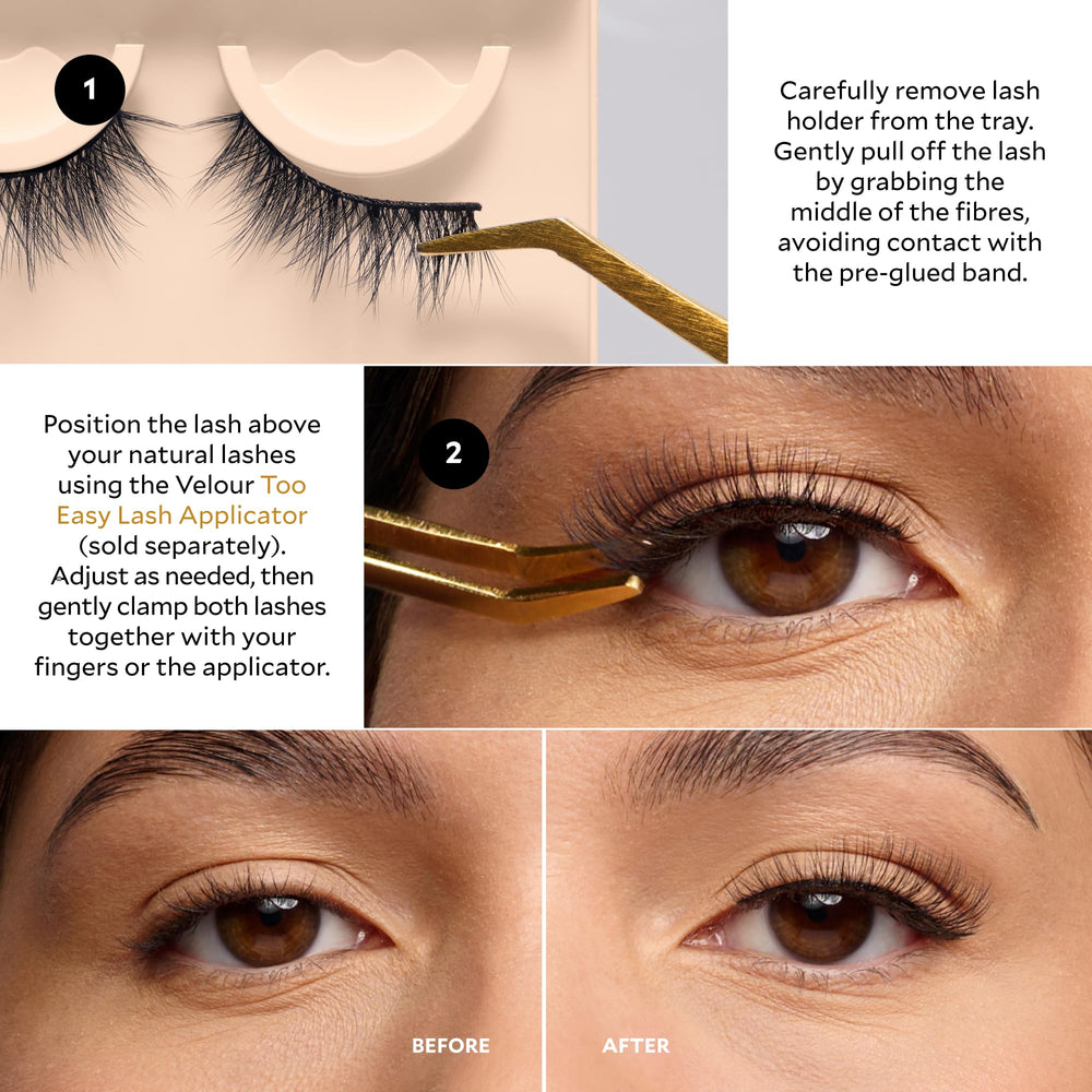 Velour slim band close-up highlights seamless lash line blend.