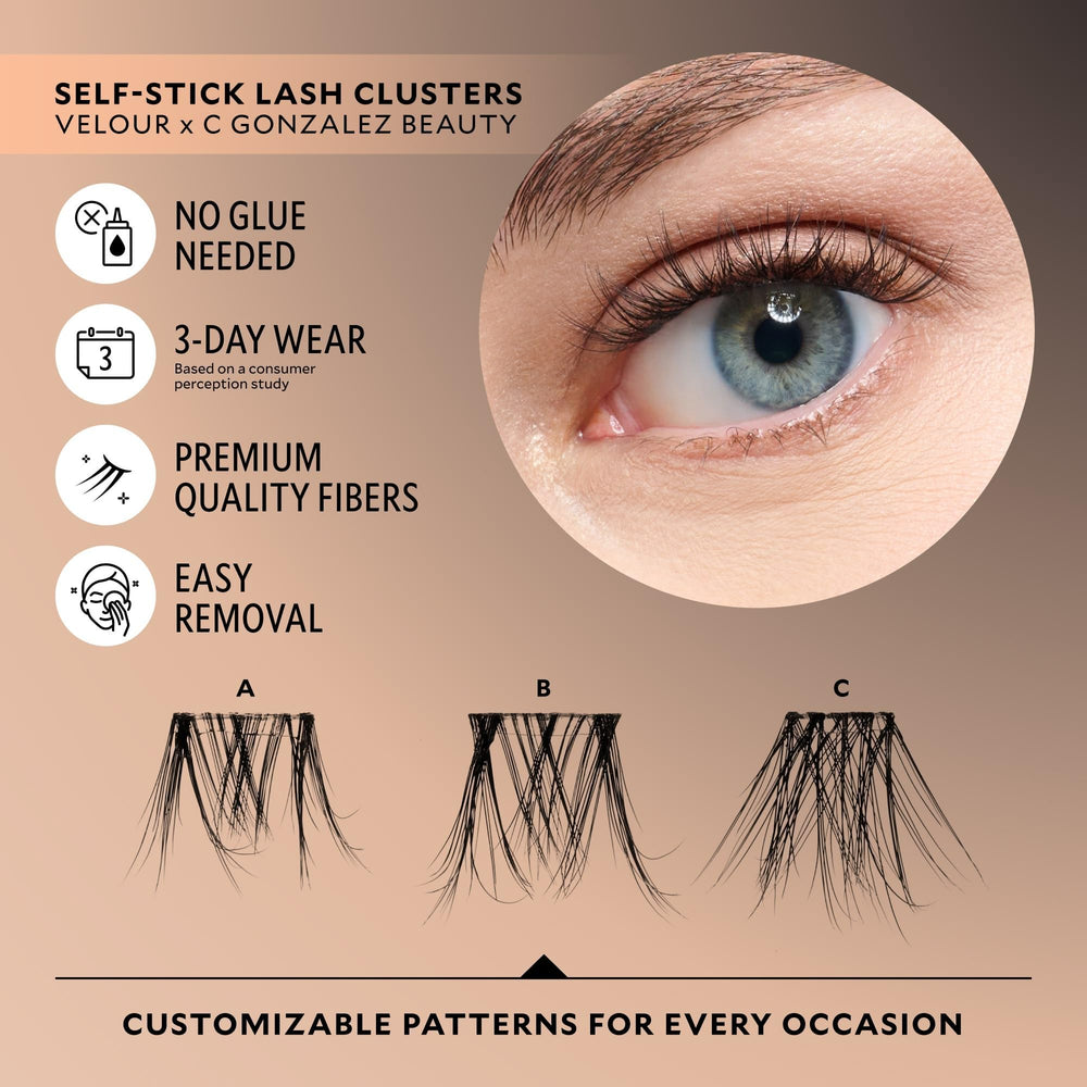 Velour Self-Stick Lash Clusters curve design blends with natural lashes.
