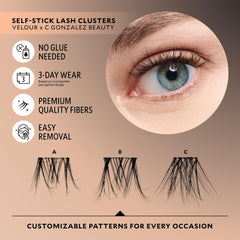 Velour Self-Stick Lash Clusters curve design blends with natural lashes.