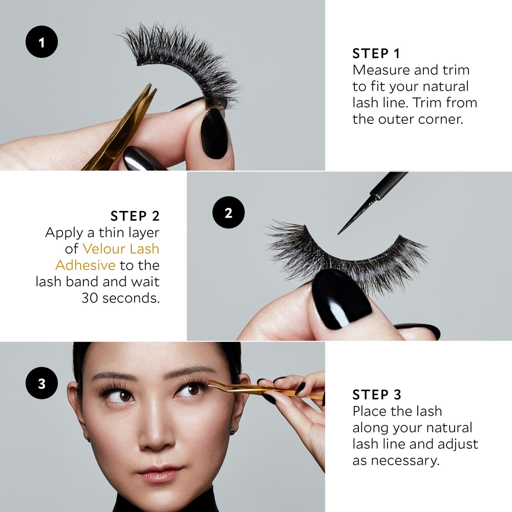 Velour Strong Eyelash Glue black dry finish blends with lash band