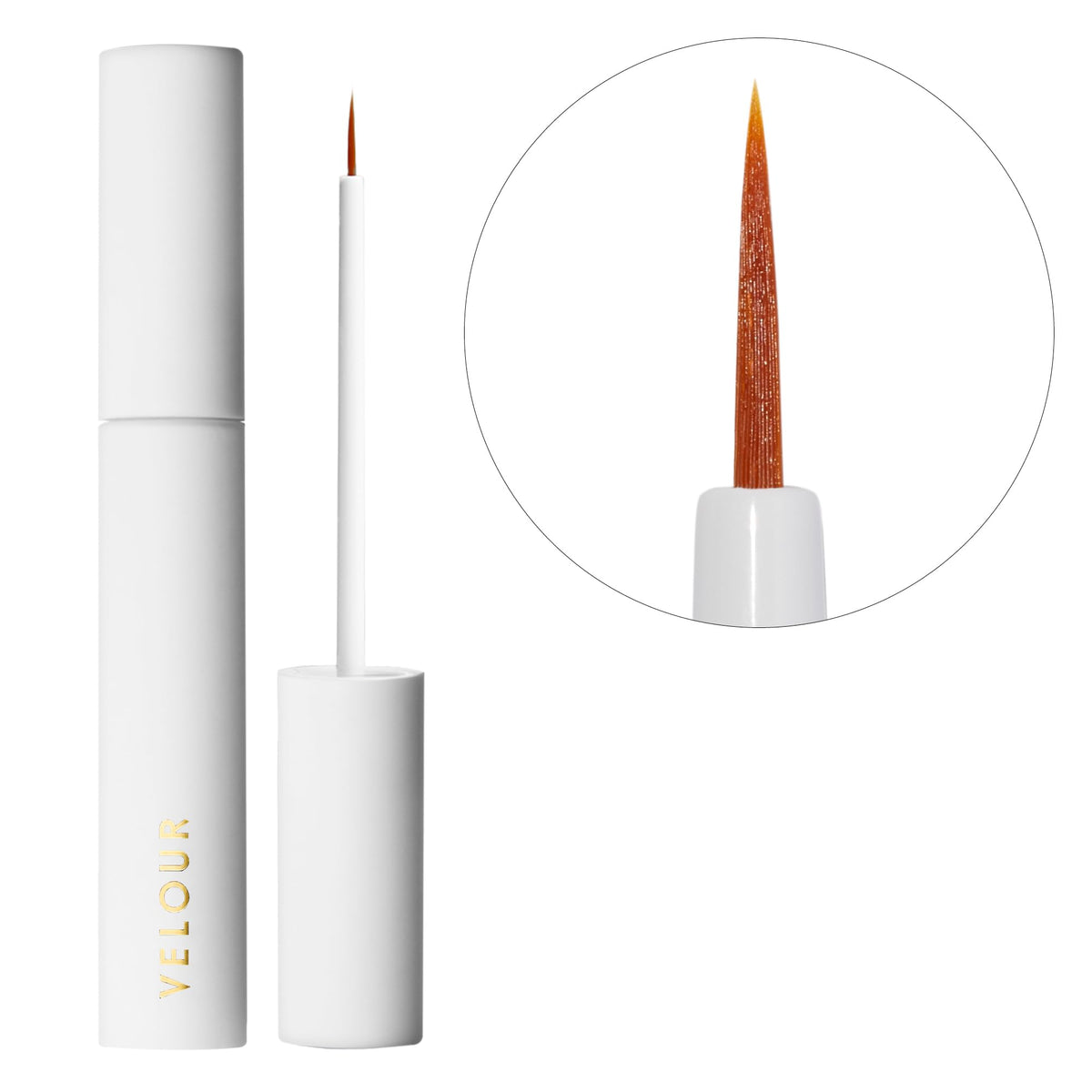 Velour strong eyelash glue with brush-on applicator for precise, mess-free application.