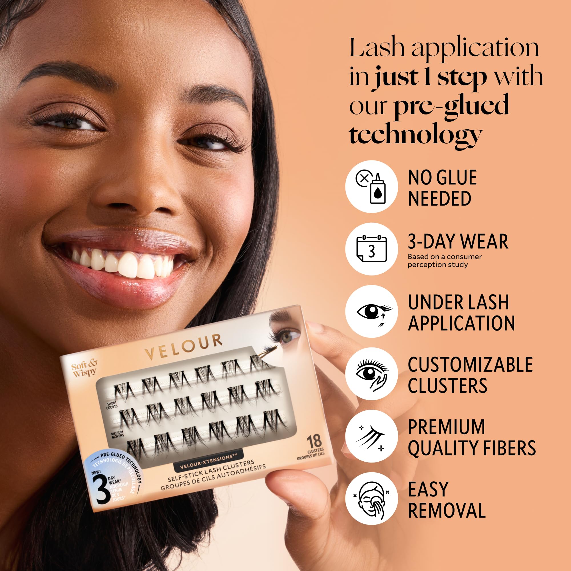 Velour-Xtensions natural lash blend closeup shows seamless lash line.