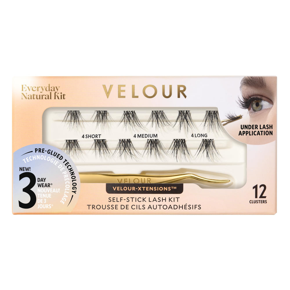 Velour-Xtensions self-stick lash clusters kit for quick, natural-looking lift.