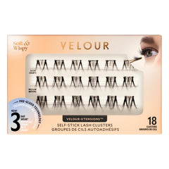 Velour-Xtensions packaging shows mess-free lash clusters for quick, clean application.