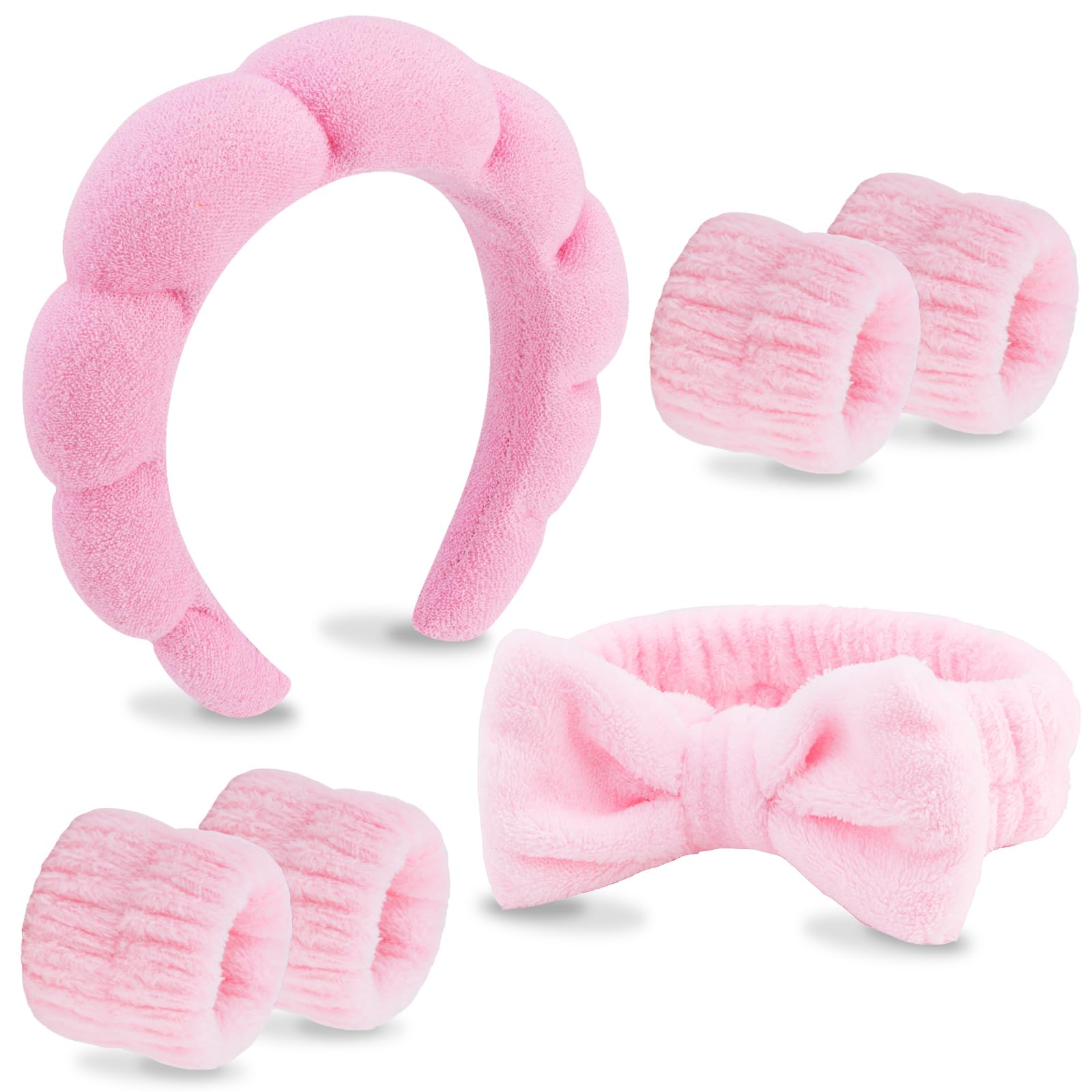 VELSCRUN banda para la cabeza spa rosa con lazo, ideal para lavado facial