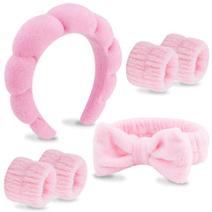 VELSCRUN banda para la cabeza spa rosa con lazo, ideal para lavado facial