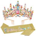 VELSCRUN Colourful Crystal Birthday Queen Tiara Crown for Women & Girls | Elegant Princess Headpiece