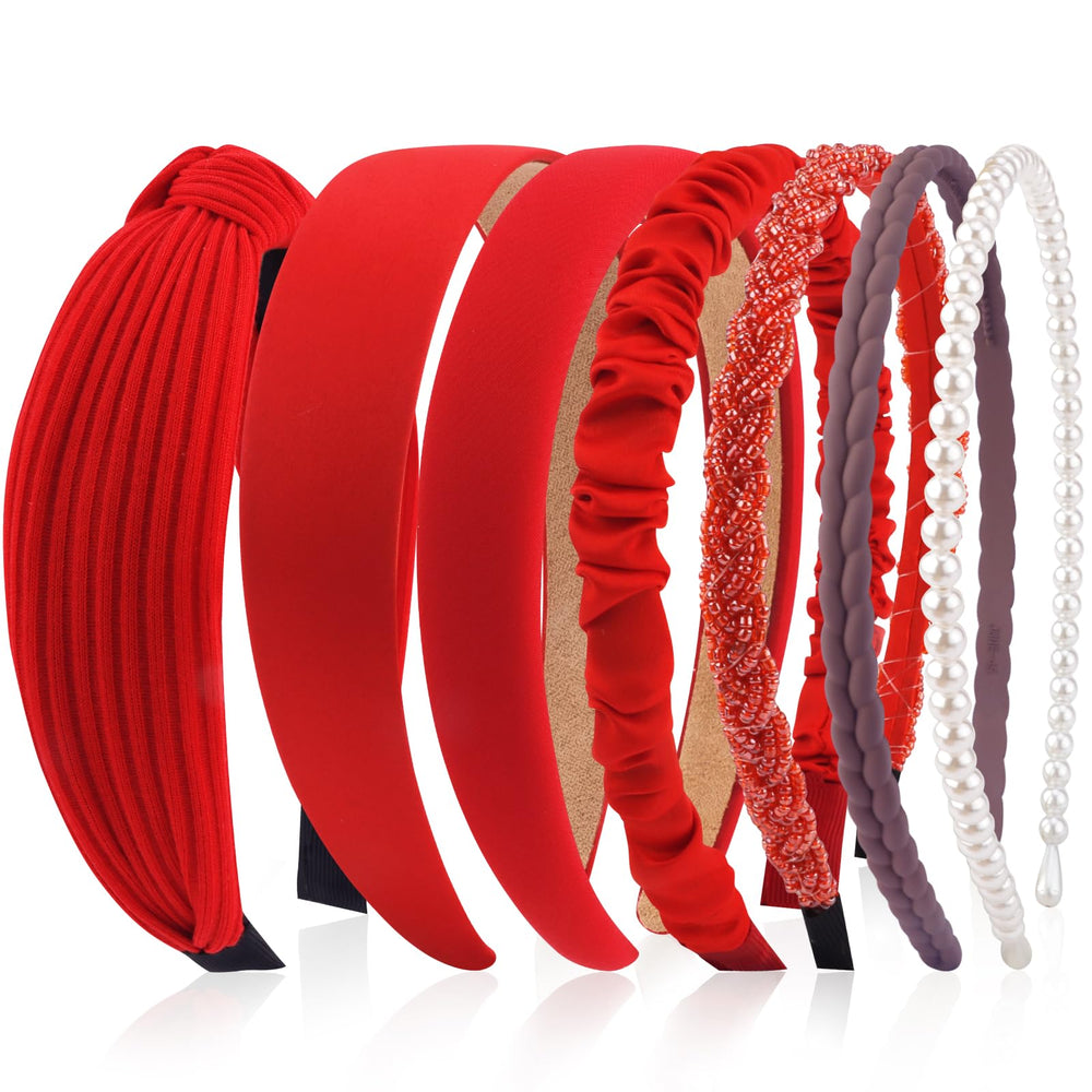 Diadema VELSCRUN para mujer con nudo rojo y perlas, ideal para estilo elegante diario.
