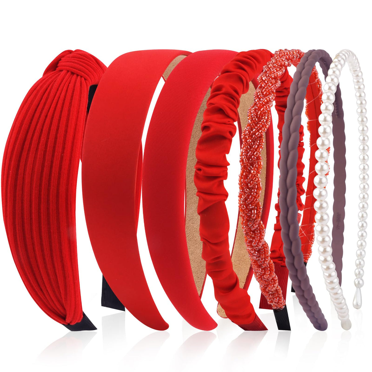 Diadema VELSCRUN para mujer con nudo rojo y perlas, ideal para estilo elegante diario.