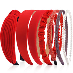 Diadema VELSCRUN para mujer con nudo rojo y perlas, ideal para estilo elegante diario.