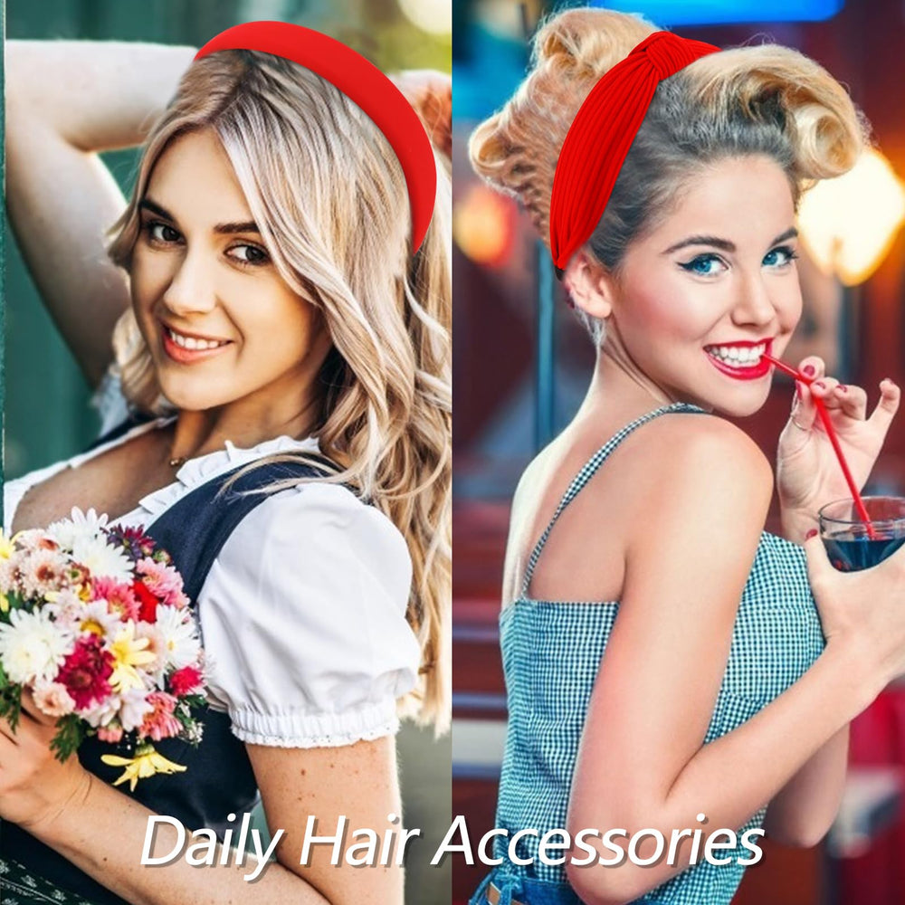 VELSCRUN diadema antideslizante para mujer, nudo rojo con perlas, perfecto para cabello fino.