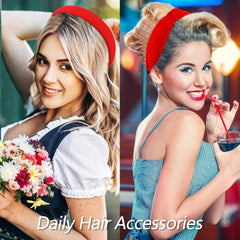VELSCRUN diadema antideslizante para mujer, nudo rojo con perlas, perfecto para cabello fino.