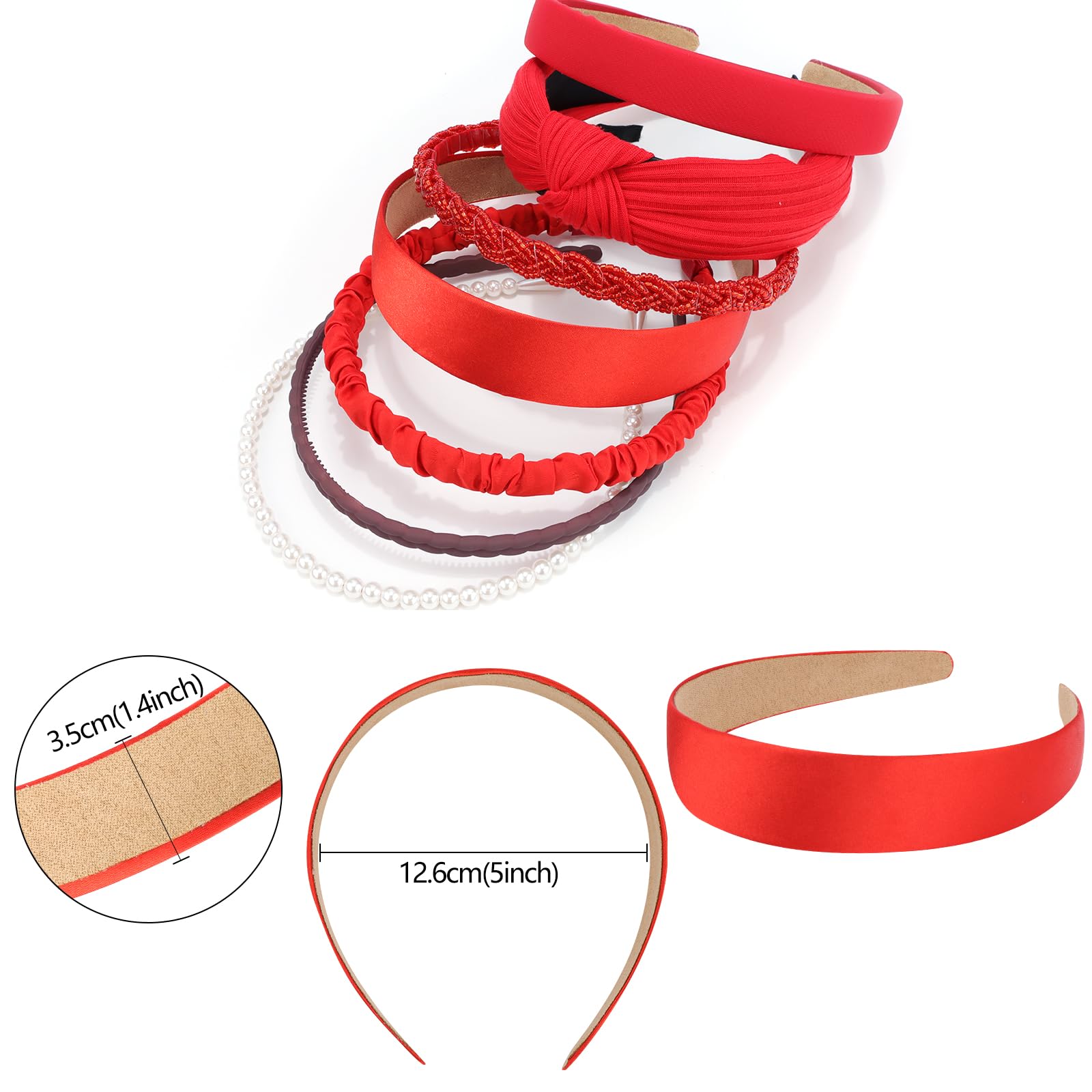 Diadema VELSCRUN antideslizante, diseño de nudo rojo y perlas, para fiestas.