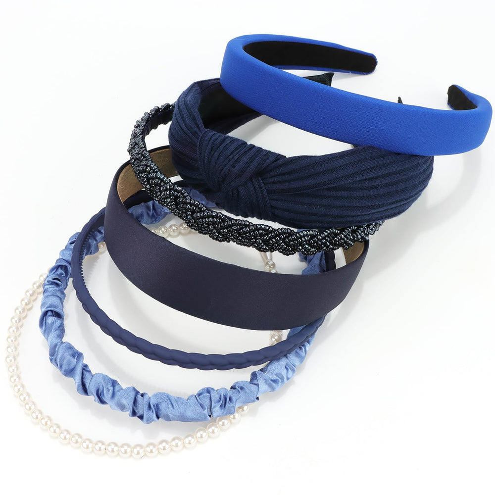 VELSCRUN knotted pearl navy headband set for versatile daily looks.