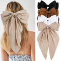 VELSCRUN Hair Bows for Women & Girls – 4 Pcs White, Khaki, Brown, Black Silk Satin Big Clips
