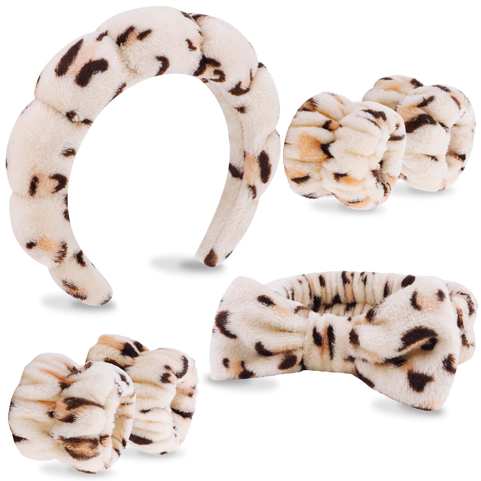 VELSCRUN leopard spa headband with bow keeps hair away during cleansing