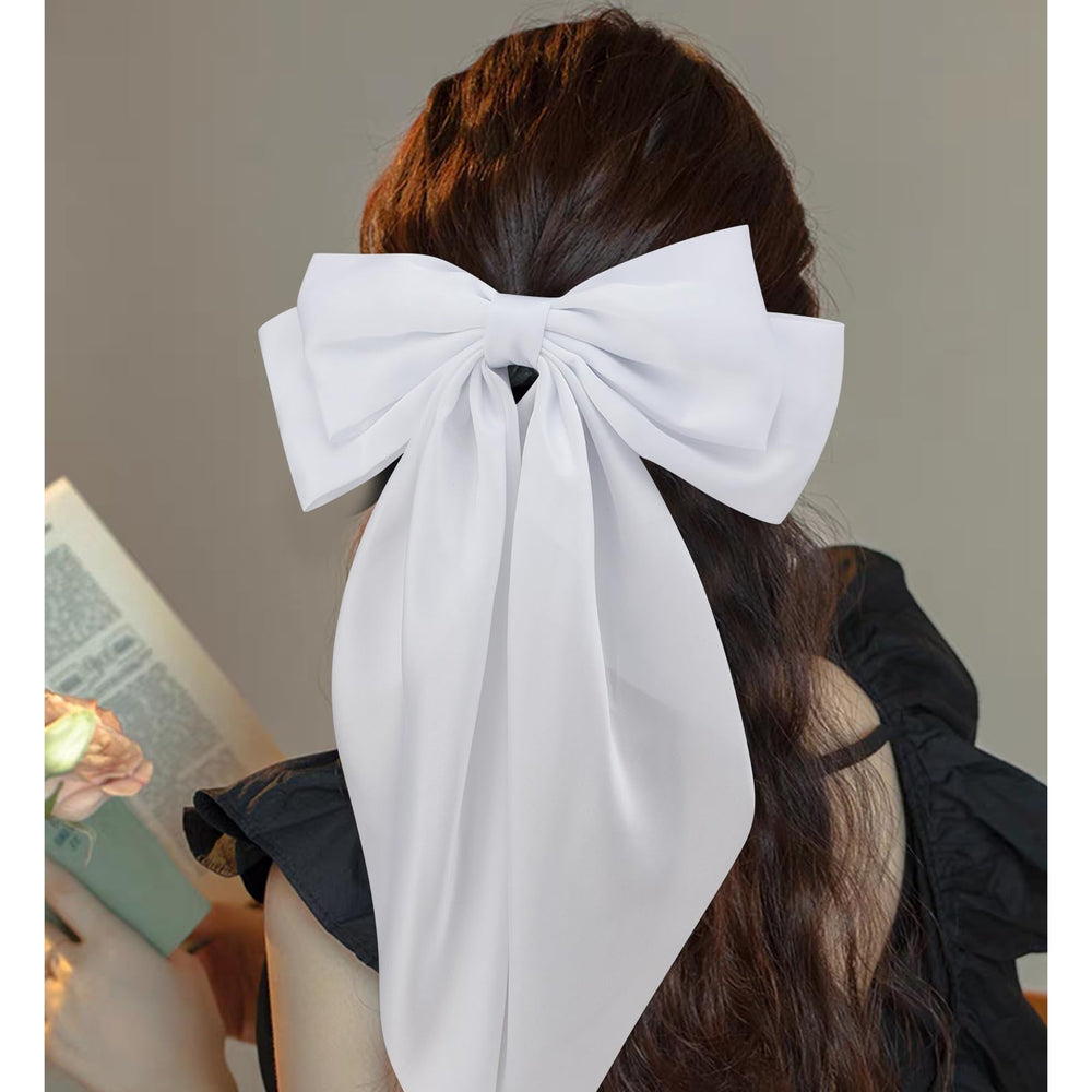 VELSCRUN pink satin hair bow with a big clip adds playful style