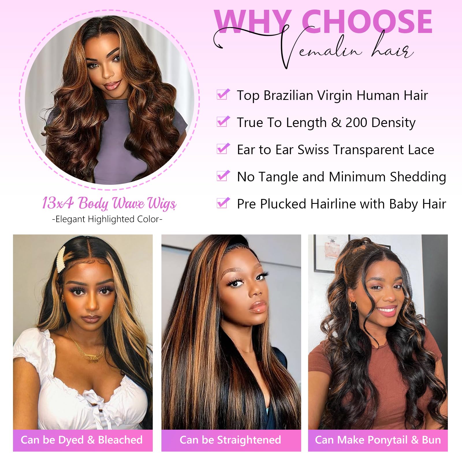 Vemalin 26-inch wig length creates dramatic waves and elongated silhouette.