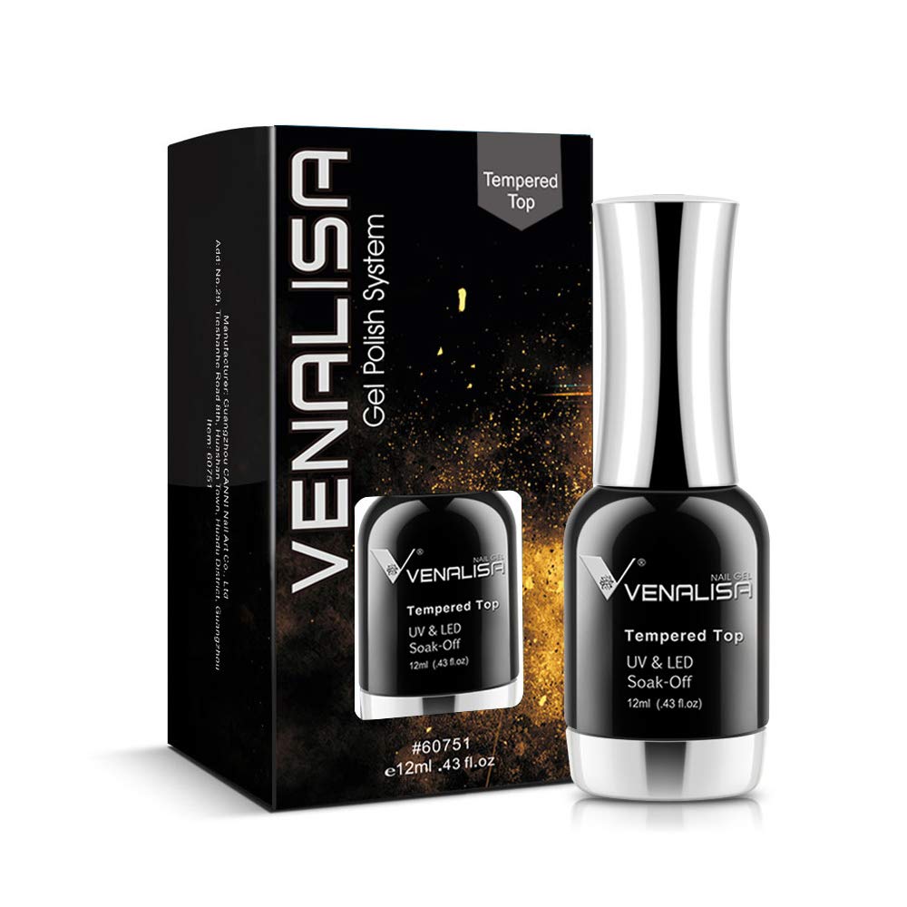 VENALISA 12ML tempered top coat bottle delivers a lasting high-gloss seal.