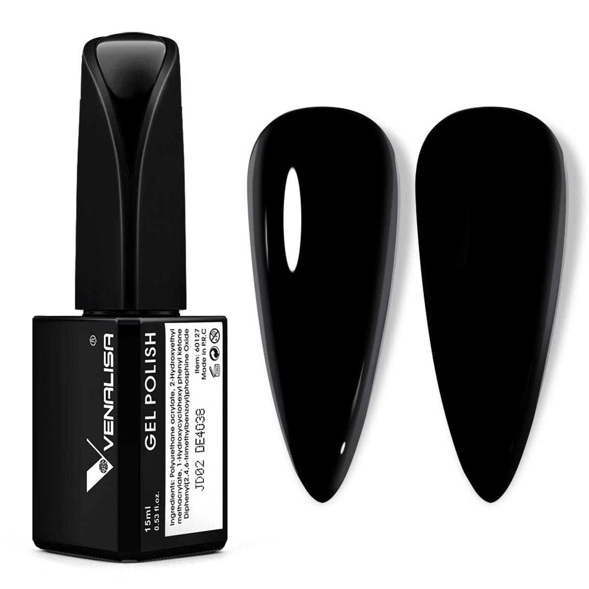 VENALISA 15ml black gel polish bottle close-up with bold color