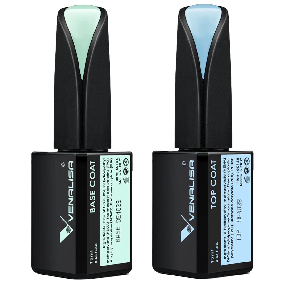 VENALISA: botellas base y top de 15ml para acabado duradero.