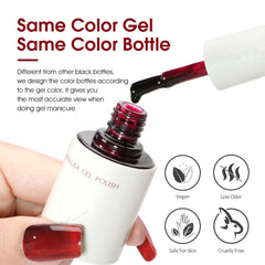 VENALISA Jelly Red nails finish closeup shows rich sheer burgundy with high-gloss appeal