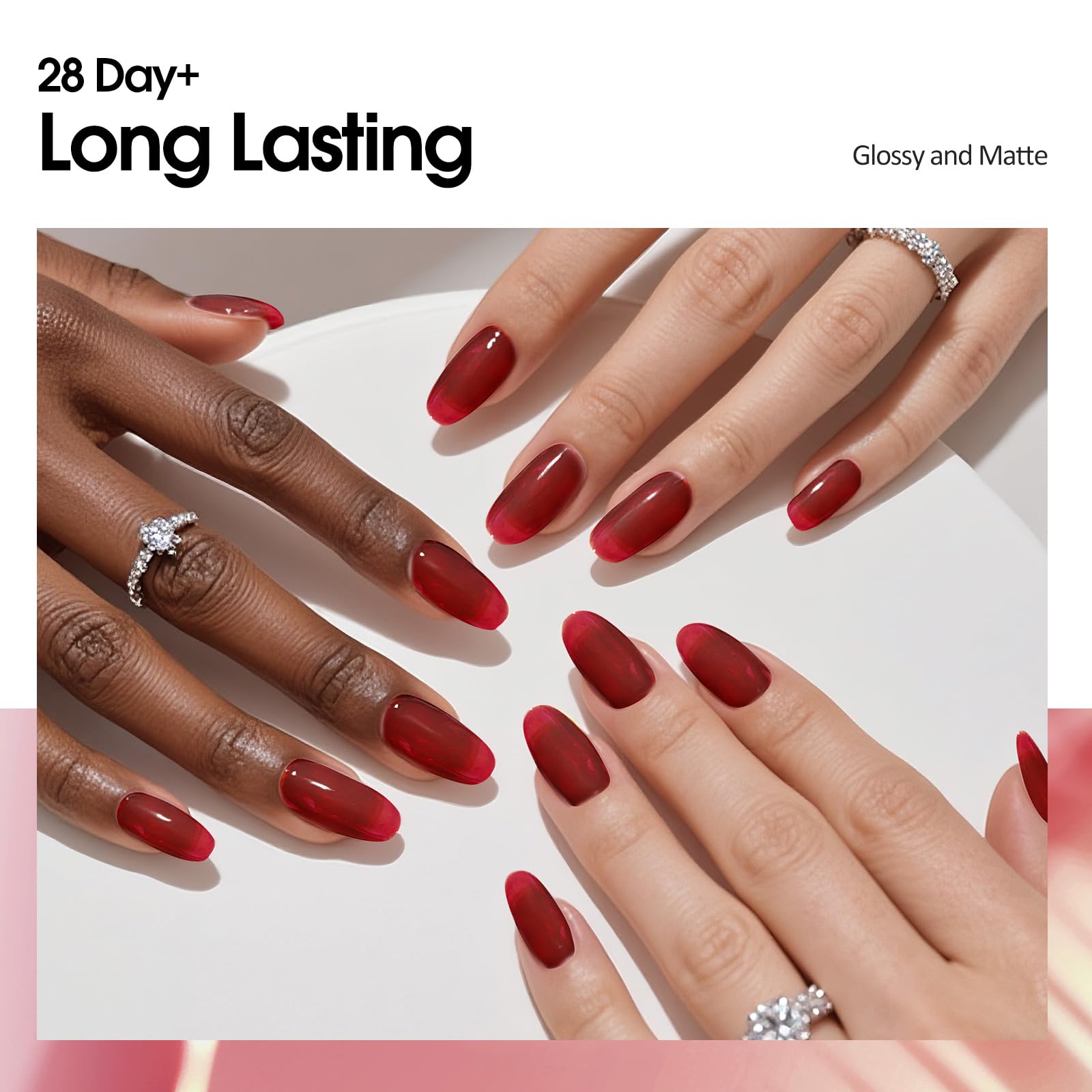 VENALISA Jelly Red at-home use image emphasizes salon-quality nails with minimal effort