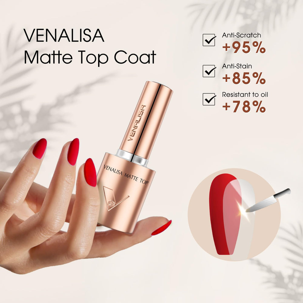 VENALISA Matte Top Coat on nails provides scratch resistance and long wear