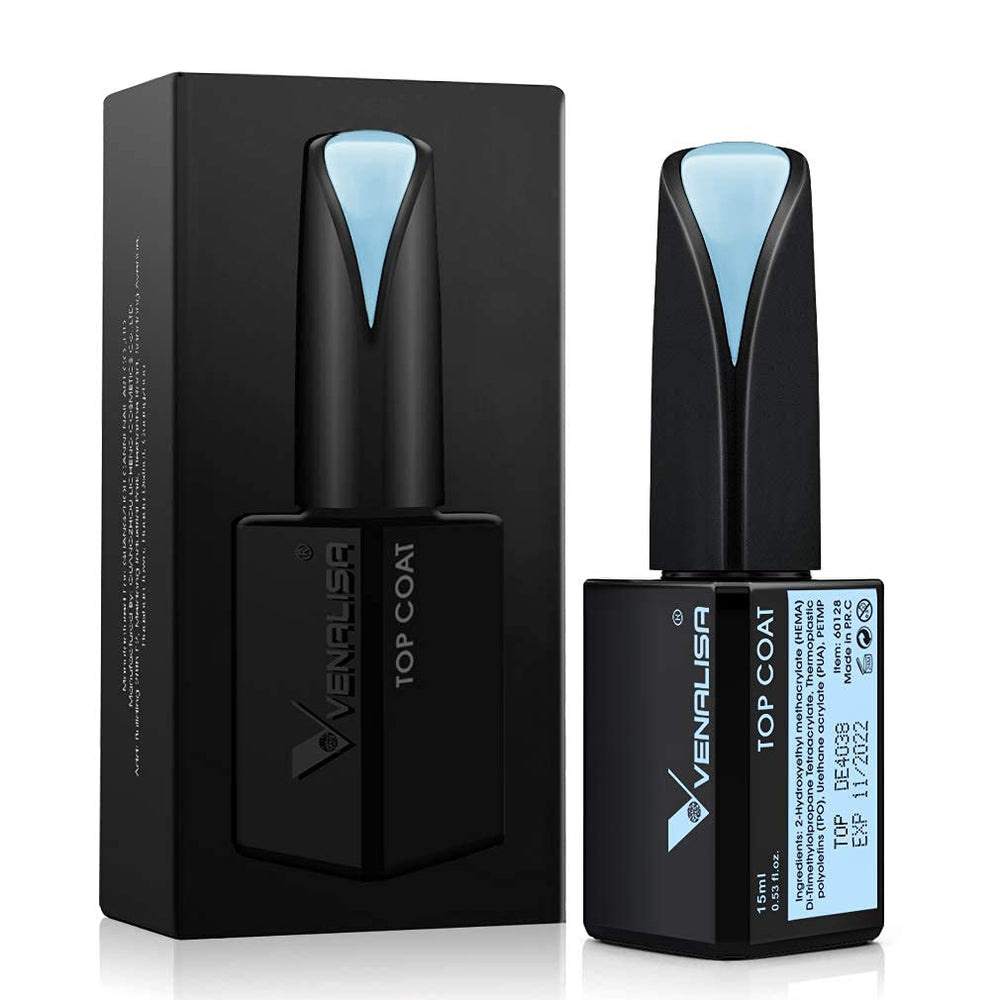 VENALISA No Wipe Top Coat 15ml bottle close-up with glossy, durable finish.