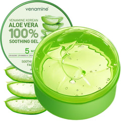 Venamine Gel de Aloe Vera 300 ml, frente del envase, hidratación suave para rostro y cuerpo.