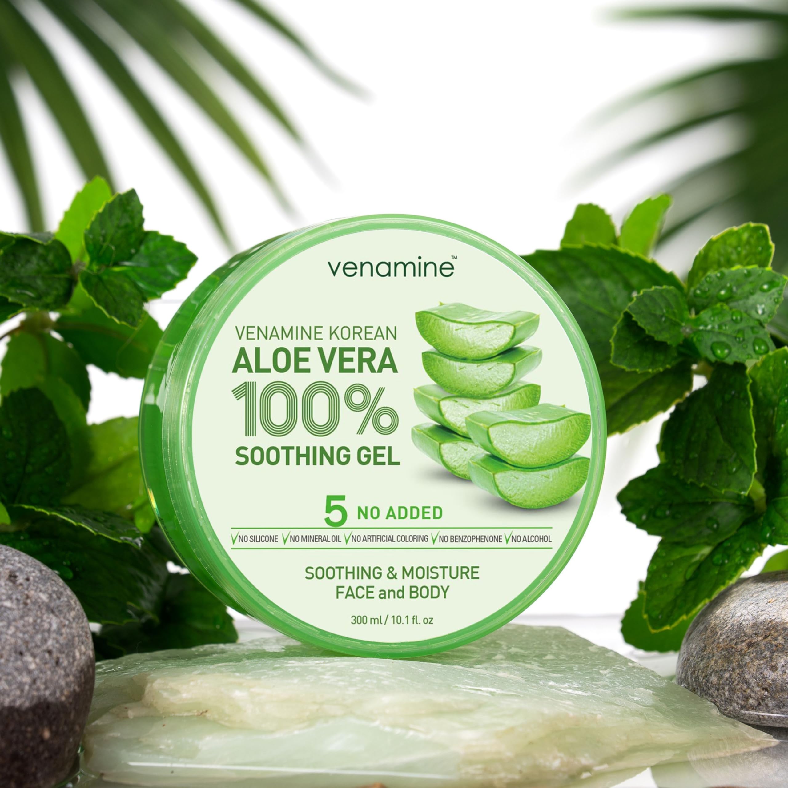 Venamine Aloe Vera Gel, ingredientes puros de aloe vera para el cuidado de la piel.