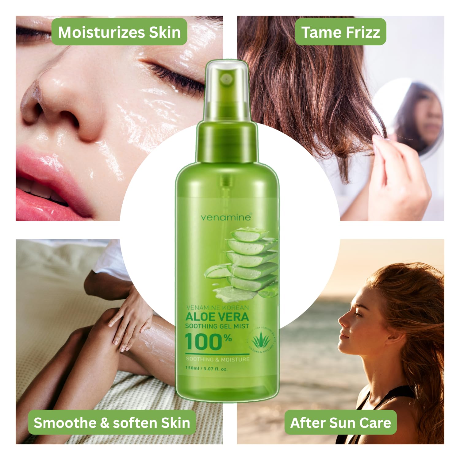 VENAMINE Aloe Vera Gel Mist texture close-up highlighting soothing feel