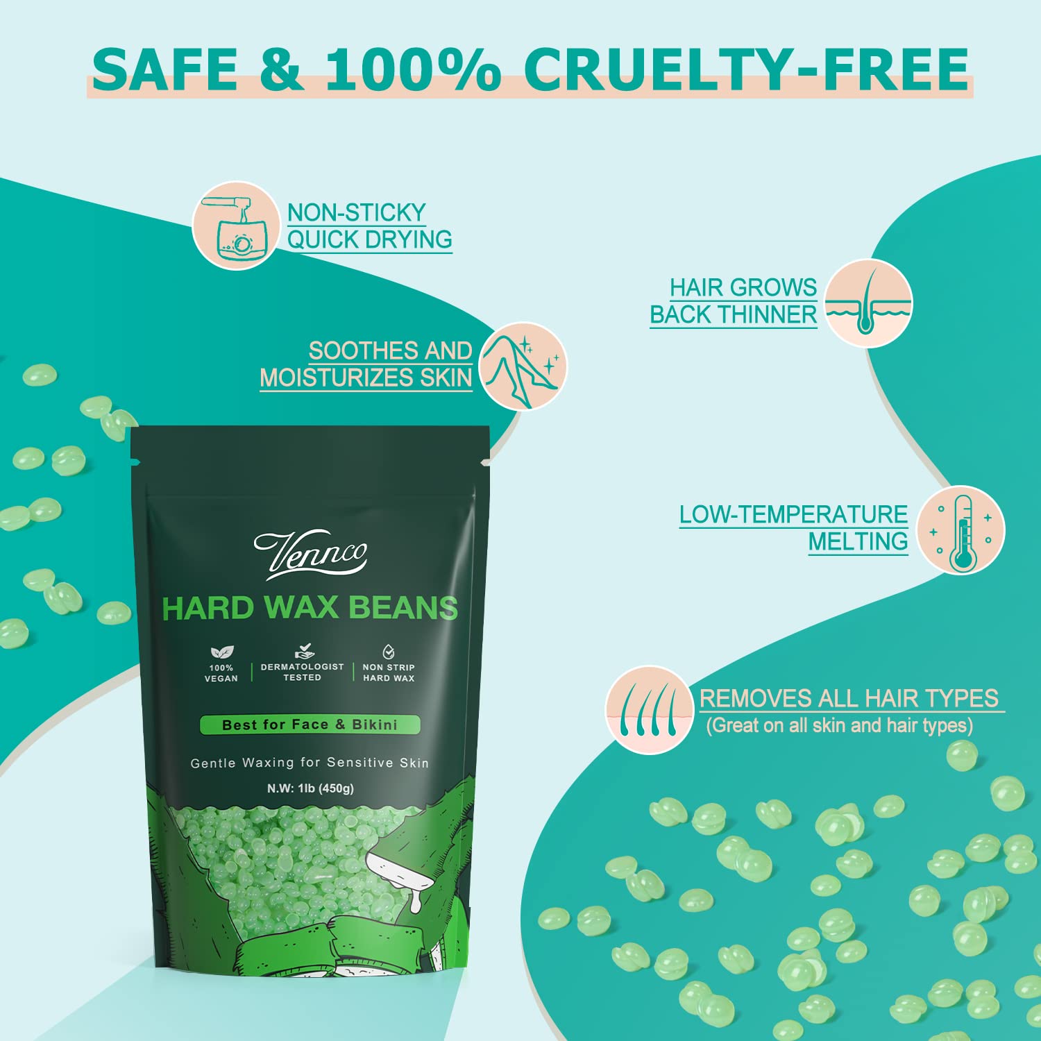 Vennco hard wax beads for bikini waxing, delivering precise results.
