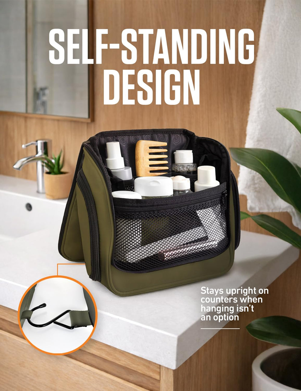 VENTURE 4TH bag hangs on a rail for easy access in small spaces