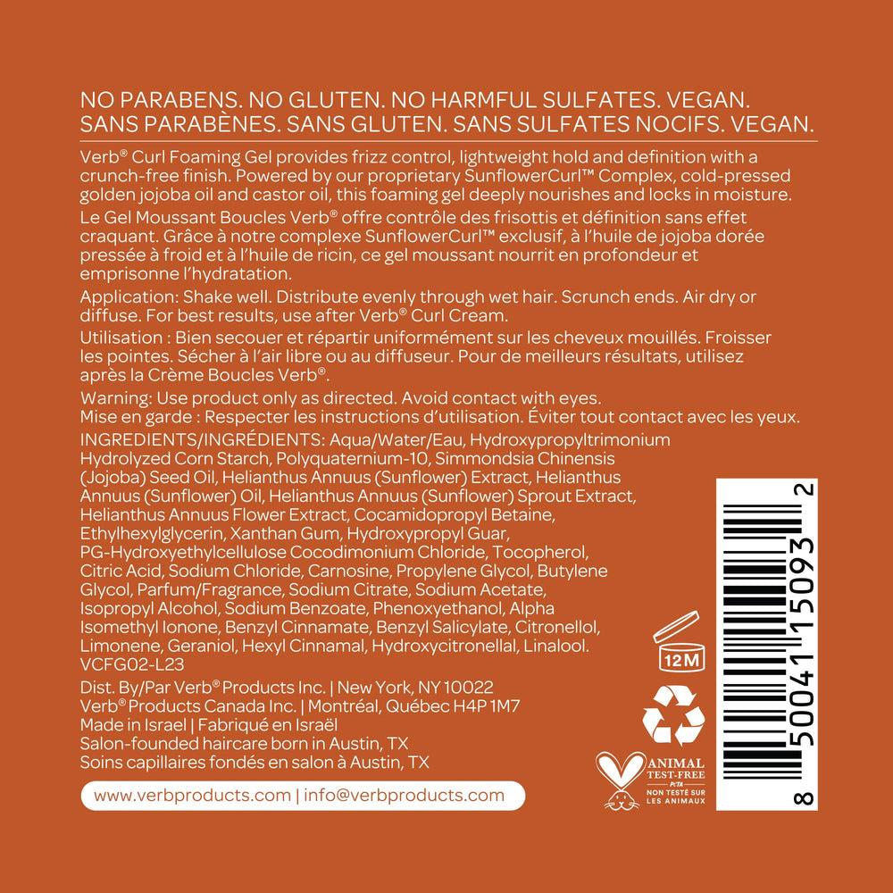 VERB Curl Foaming Gel: secado con difusor para volumen suave.