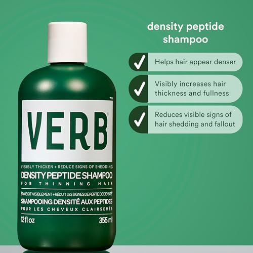 VERB Density Peptide Shampoo, dispensador en mano, uso diario cómodo.