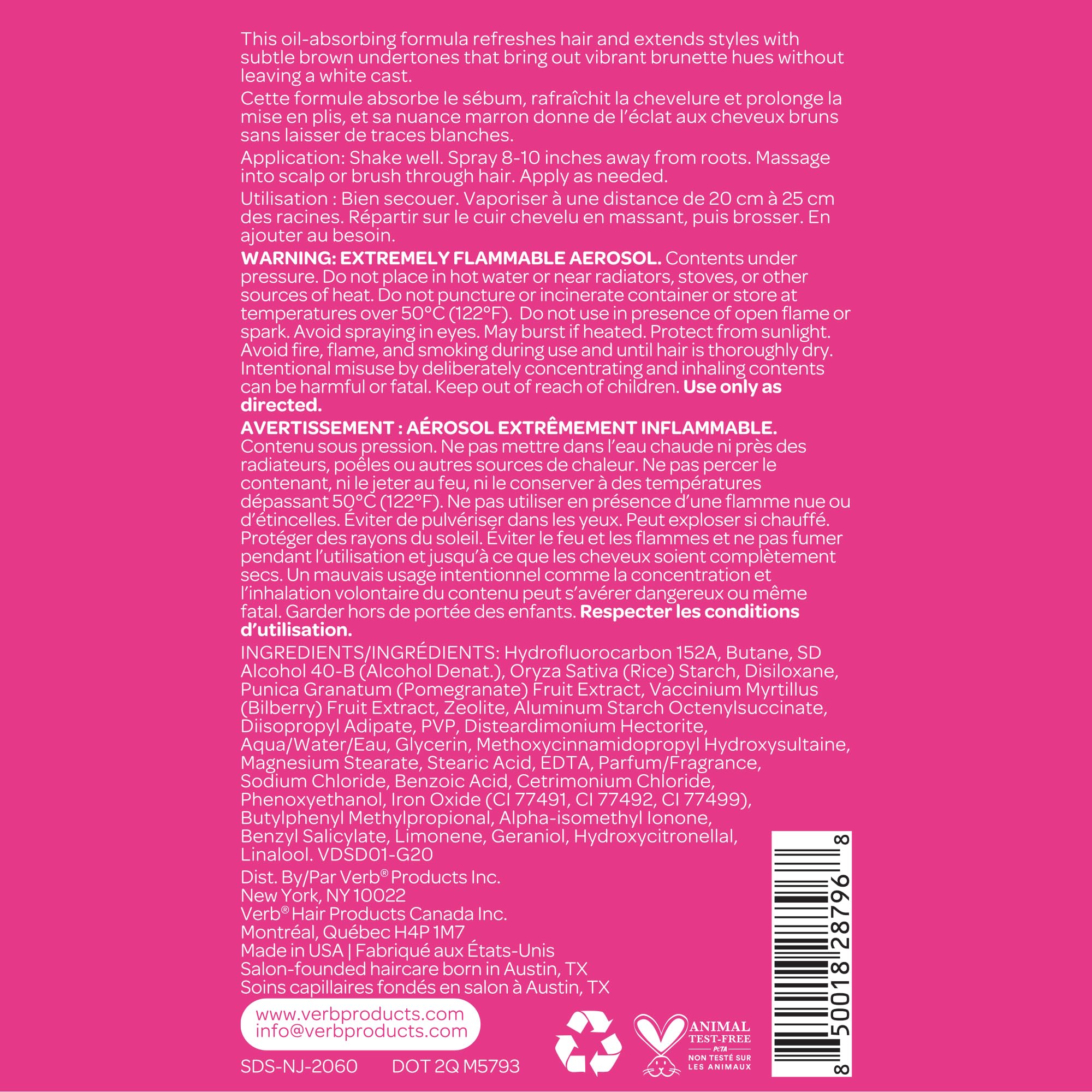 VERB Dry Shampoo Dark formato spray práctico para viajes.